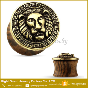 Cheap Customized Brass inlay Wood Saddle Ear Plugs Body Jewelry